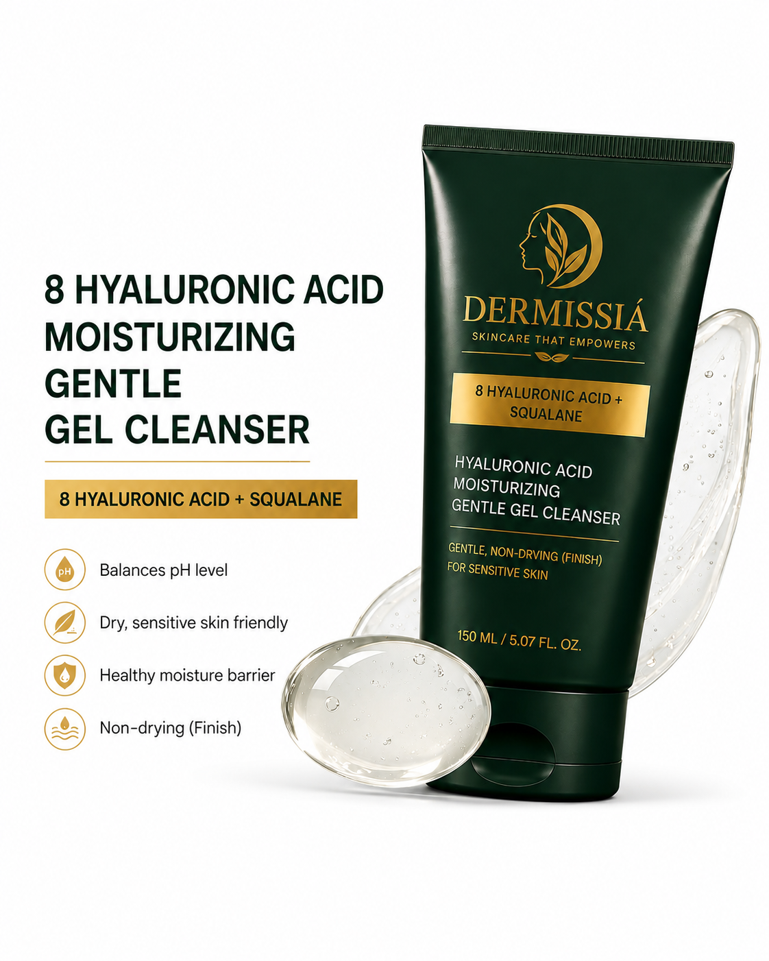 Dermissiá 8 Hyaluronic Acid + Squalane Moisturizing Gentle Gel Cleanser